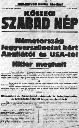 Kőszegi Szabad N�p. Kőszeg. 1945. �pr. 29.