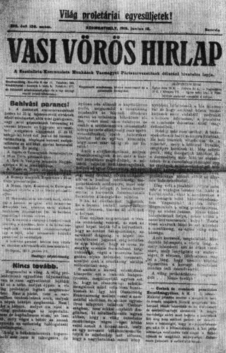 Vasi V�r�s H�rlap. Szombathely. 1919. j�n. 18.