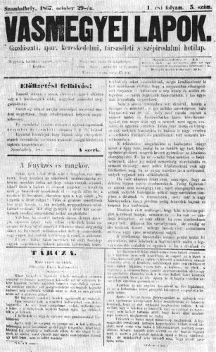 Vasmegyei Lapok. Szombathely. 1867. okt.29.